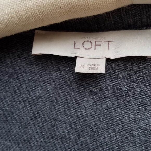 Loft Wool Blend Gray Open Front Cardigan Sweater size Medium - Picture 2 of 10